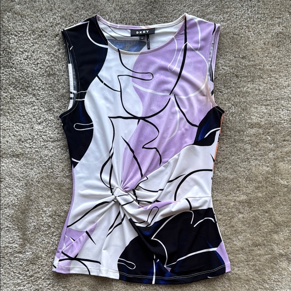 DKNY Women's Abstract Print Sleeveless Top - Black, White, Purple